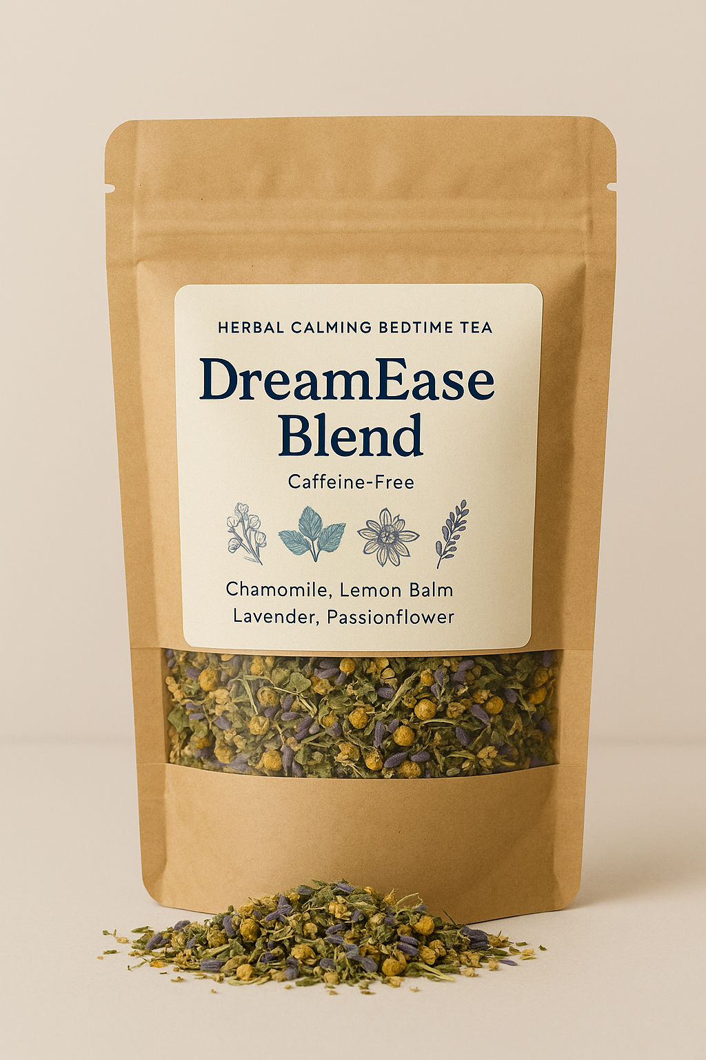 DreamEase Blend – Herbal Calming Bedtime Tea (Caffeine-Free)